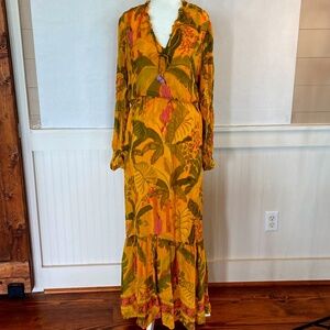 Anthropologie Green and Yellow Resort Maxi Dress